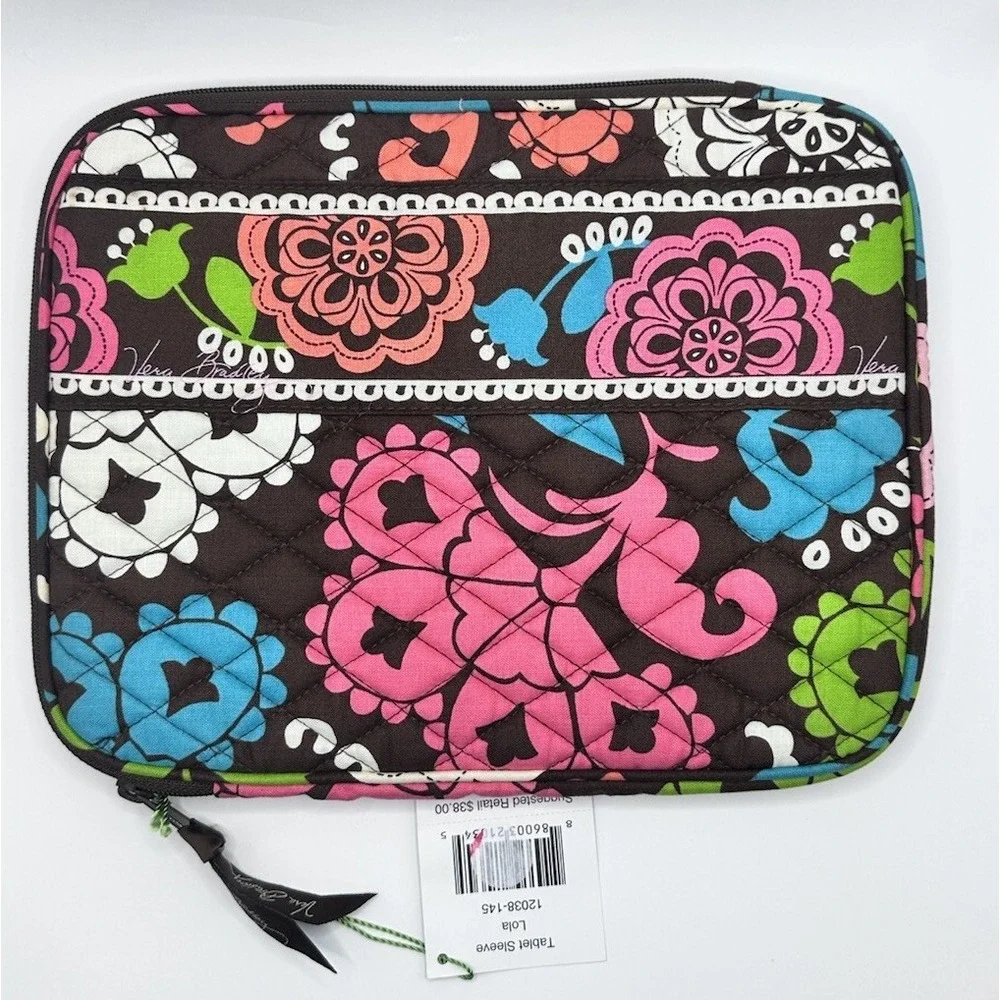 VERA BRADLEY Tablet E Reader Case‎ Lola Pattern Brown Multi Zippered Quilted New